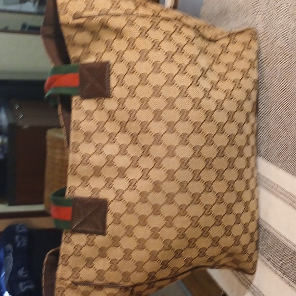 AUTHENTIC GUCCI WEB SHERRY LINE TOTE BAG GG CANVAS LEATHER - Picture 2 of 16